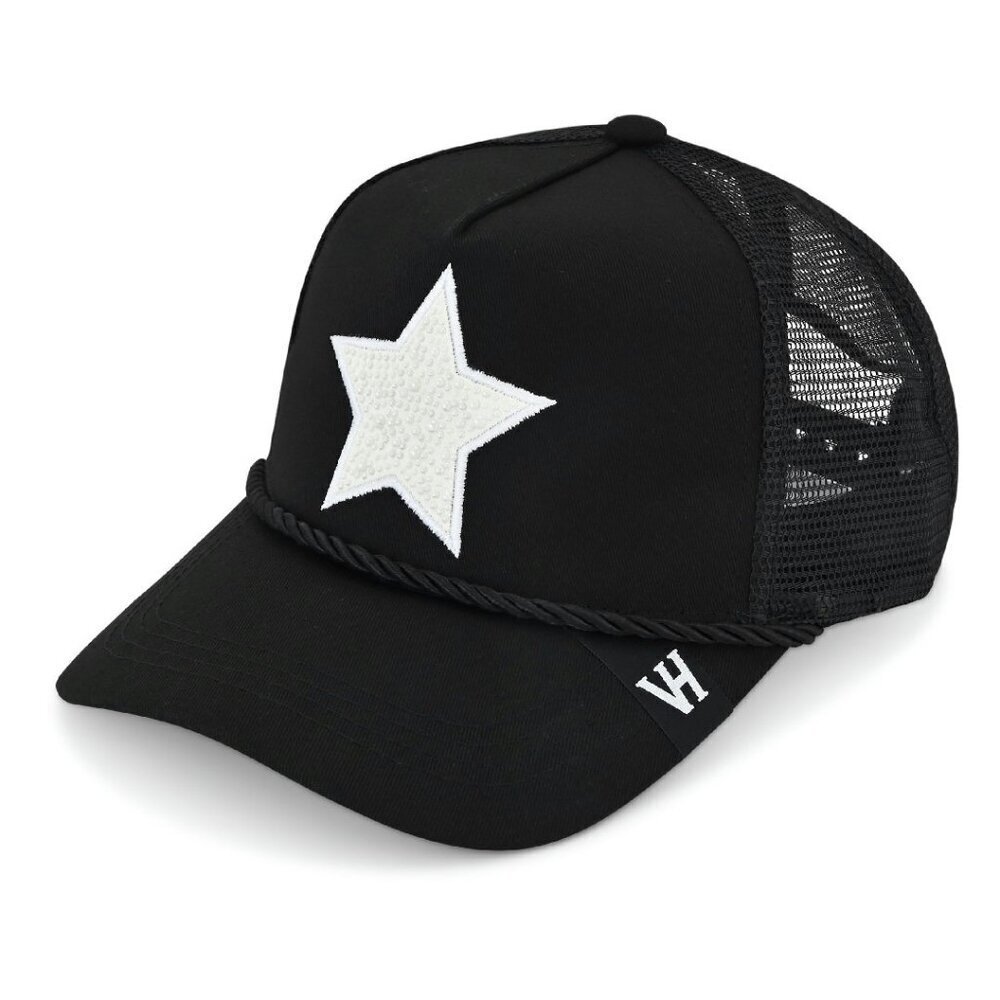 Adjustable Snapback Mesh Trucker Hat with Pearl Star Design